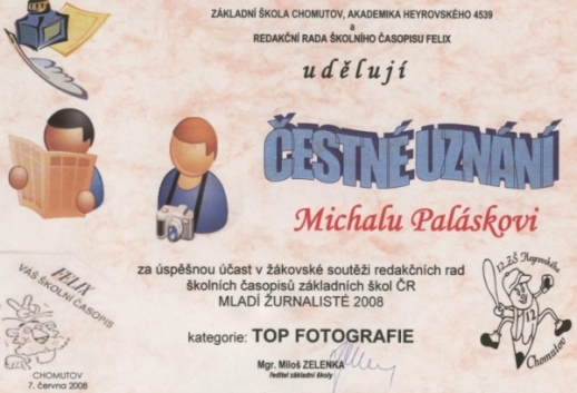 Čestné uznání - Michal Palásek